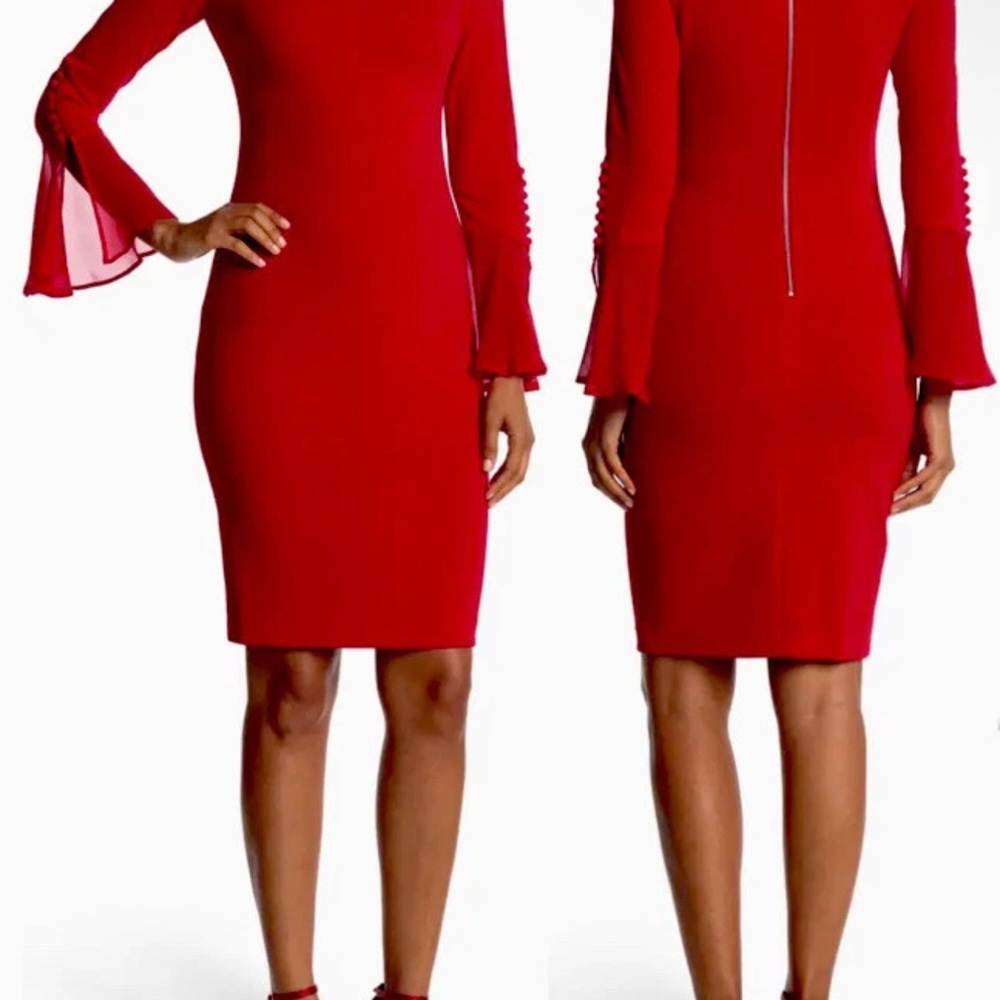 Calvin Klein Scarlet Midi Dress with Flared Sleeves